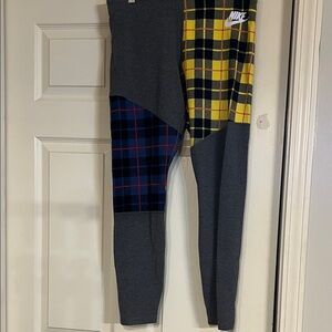 Women’s Nike Leggings Set with Plaid Design - Gray, Yellow, Blue